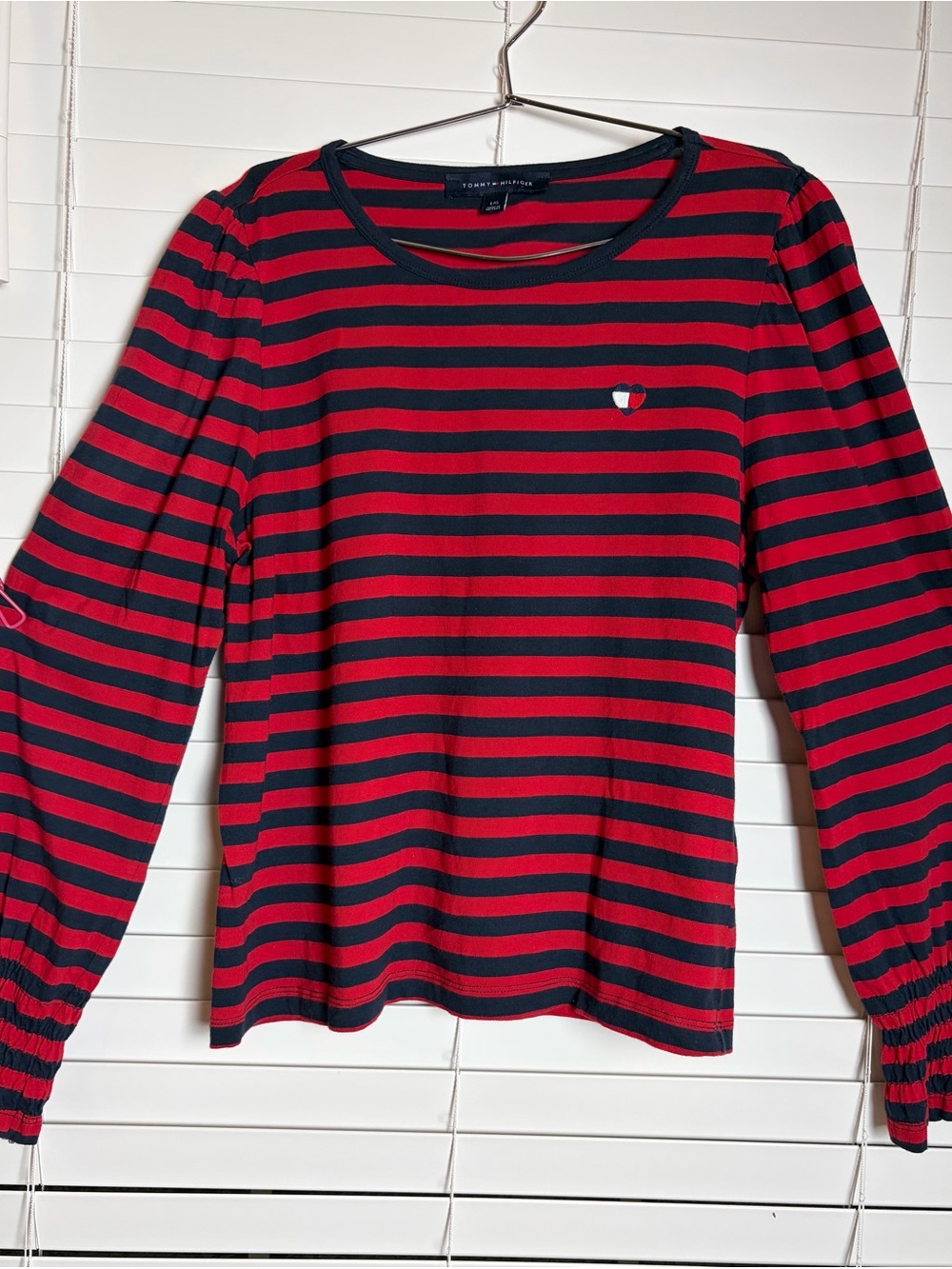 Tommy Hilfiger Red and Navy Horizontal Stripe Long Sleeve Tee